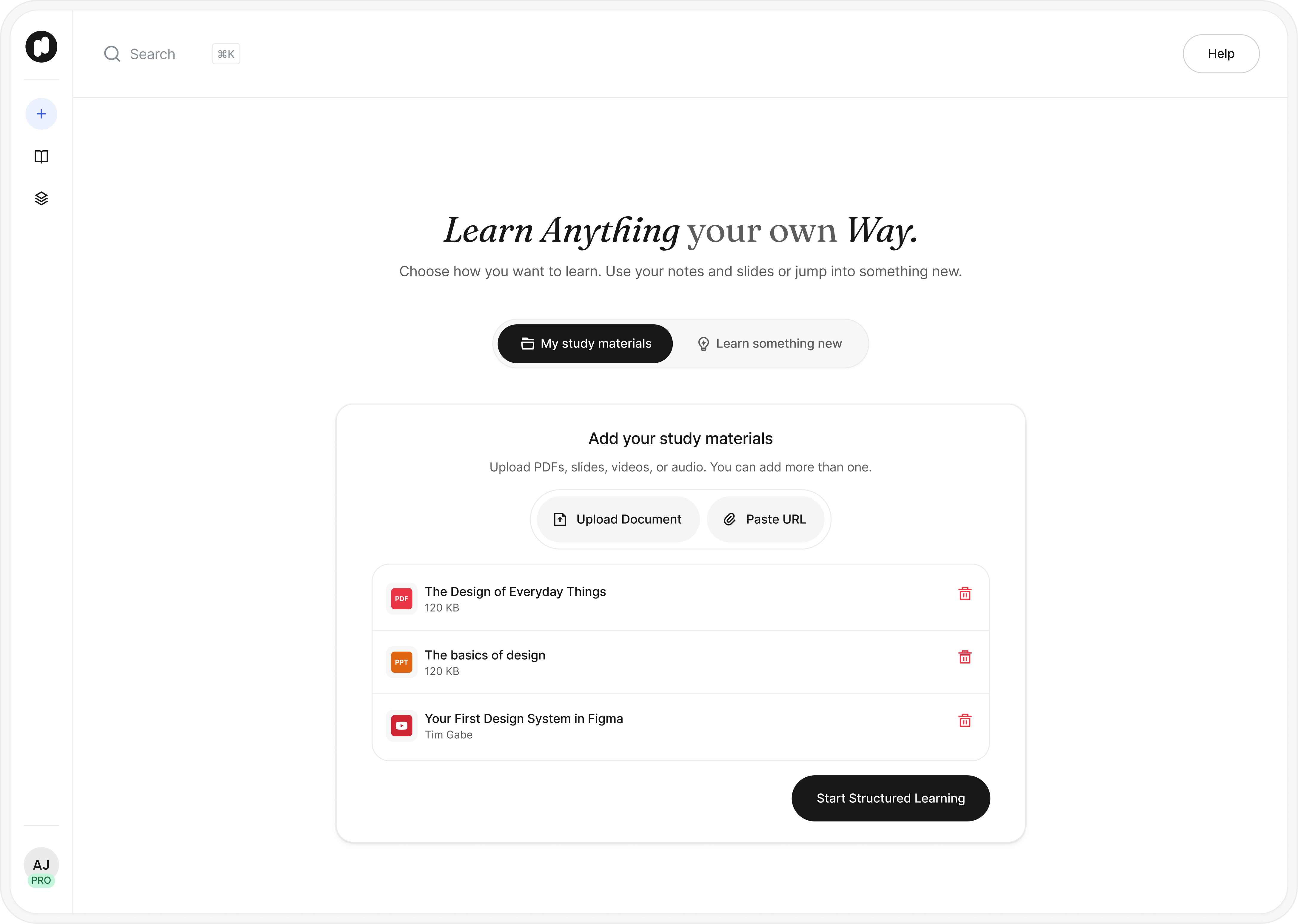 Nuton — materials uploaded, ready to learn